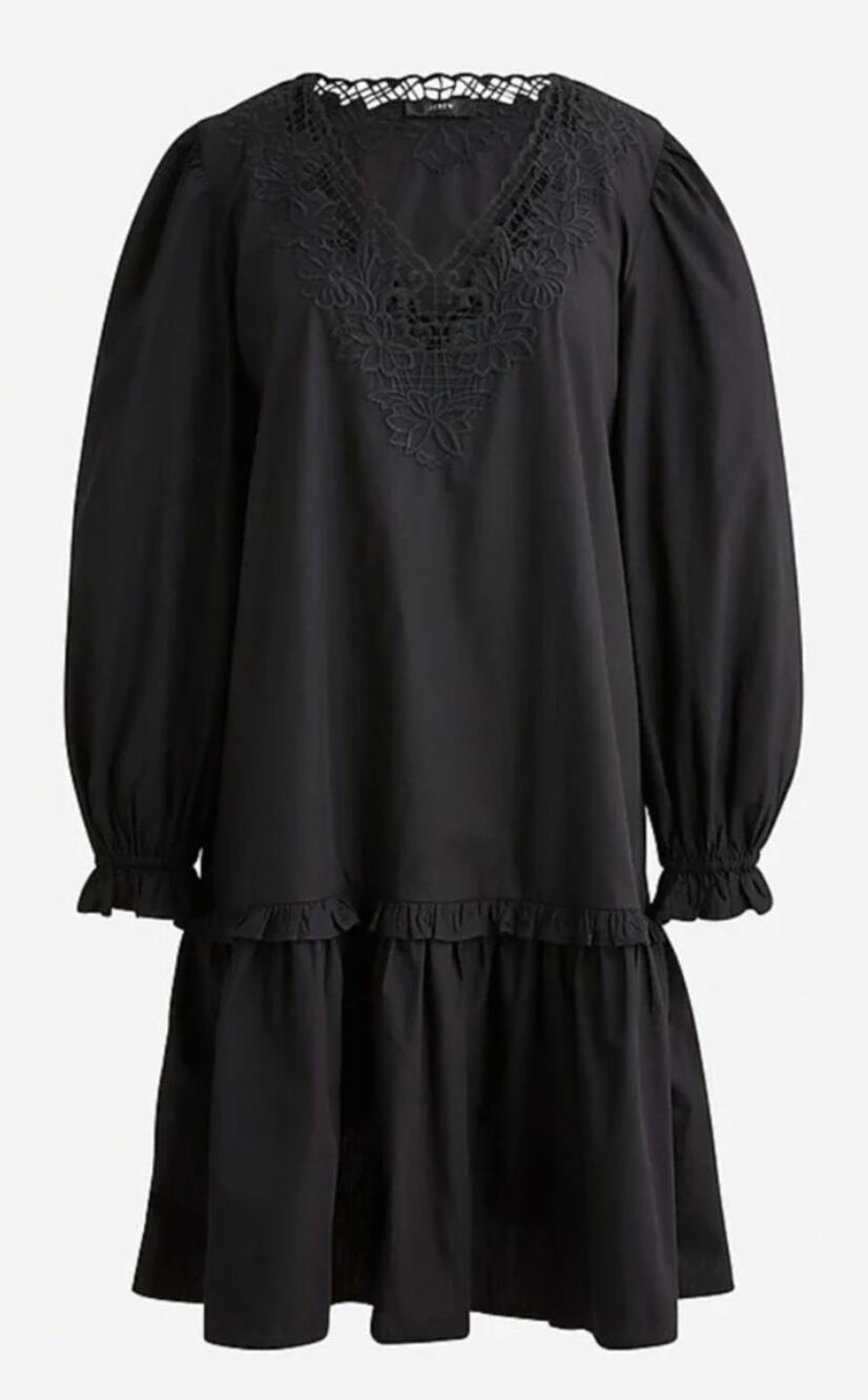 J. Crew Eyelet V-Neck Tiered Ruffle Drop Waist Cotton Shift Mini BK971 Dress L